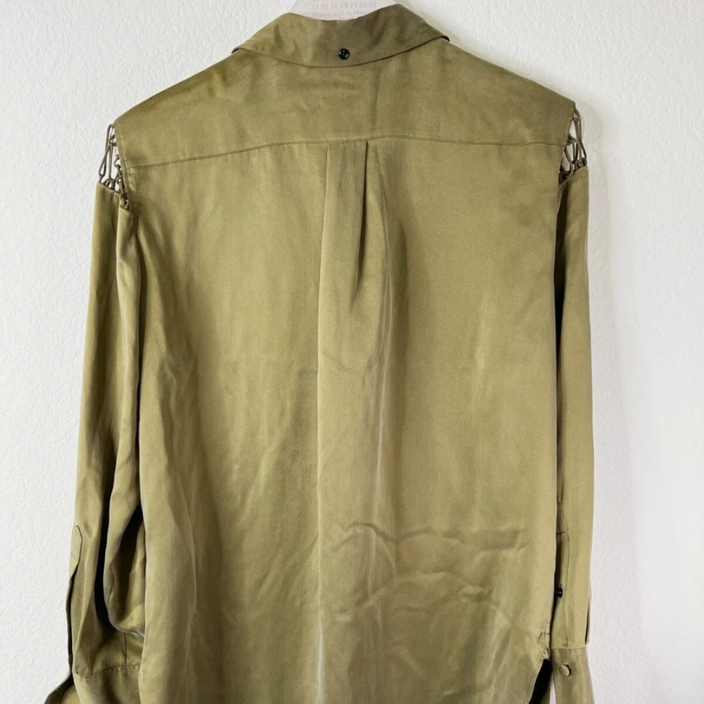 Olive Green Top with Lattice Sleeve Detail - Picture 4 of 7